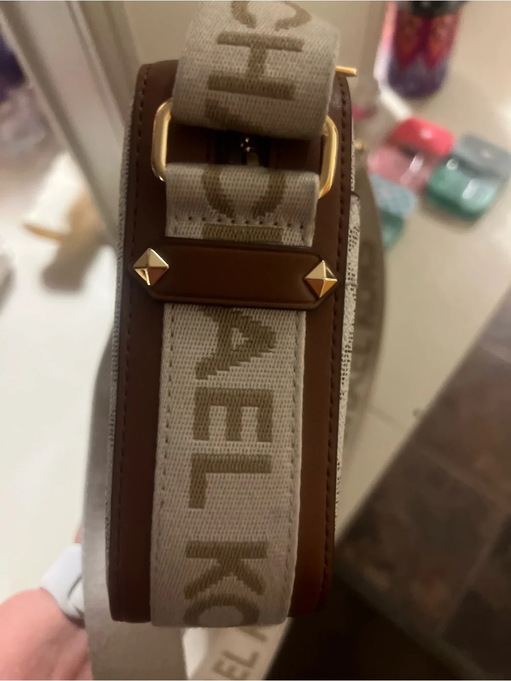 Michael Kors White Logo Messenger Crossbody with Gold Accents